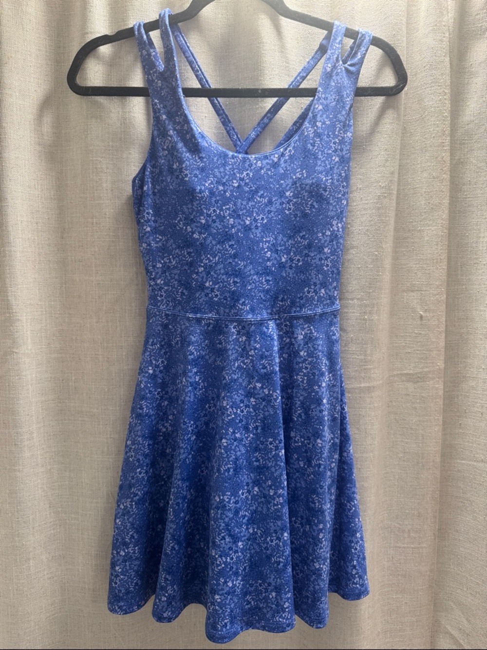 Fabletics NWOT Blue Floral Fit-and-Flare Dress, Size XS